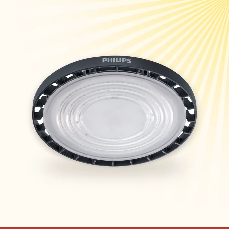 Philips GreenPerform LED high-bay light in a factory shed, Monika Electric Corporation, Ahmedabad