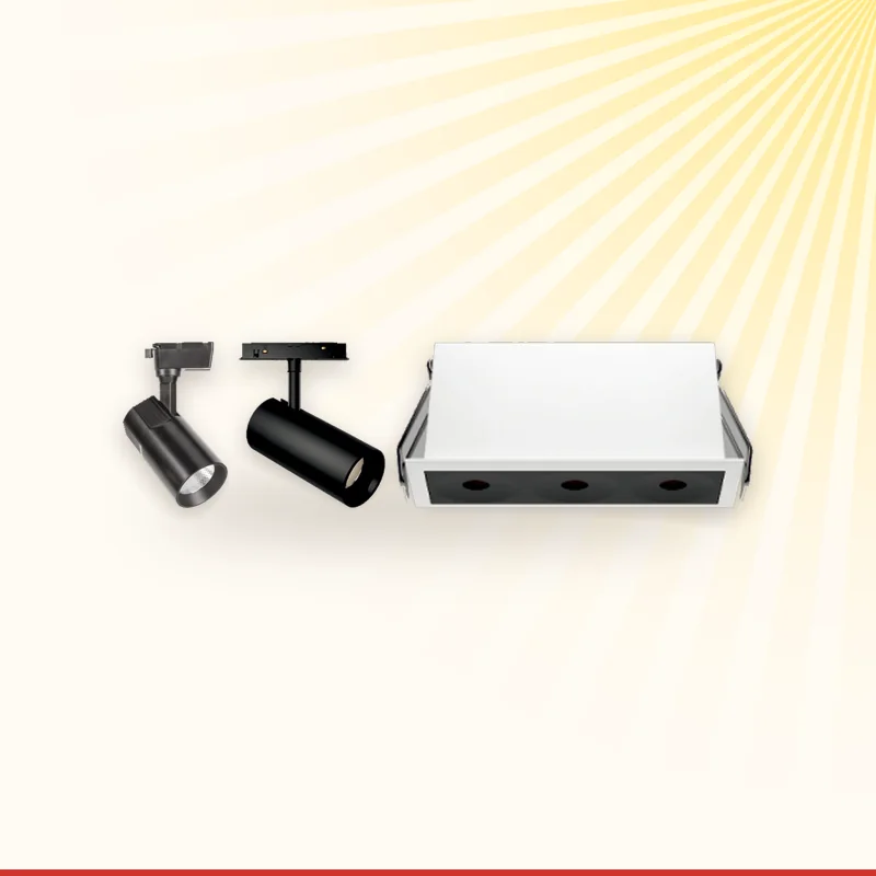 Star Eagle magnetic track spotlights lighting a showroom display, Monika Electric Corporation, Ahmedabad